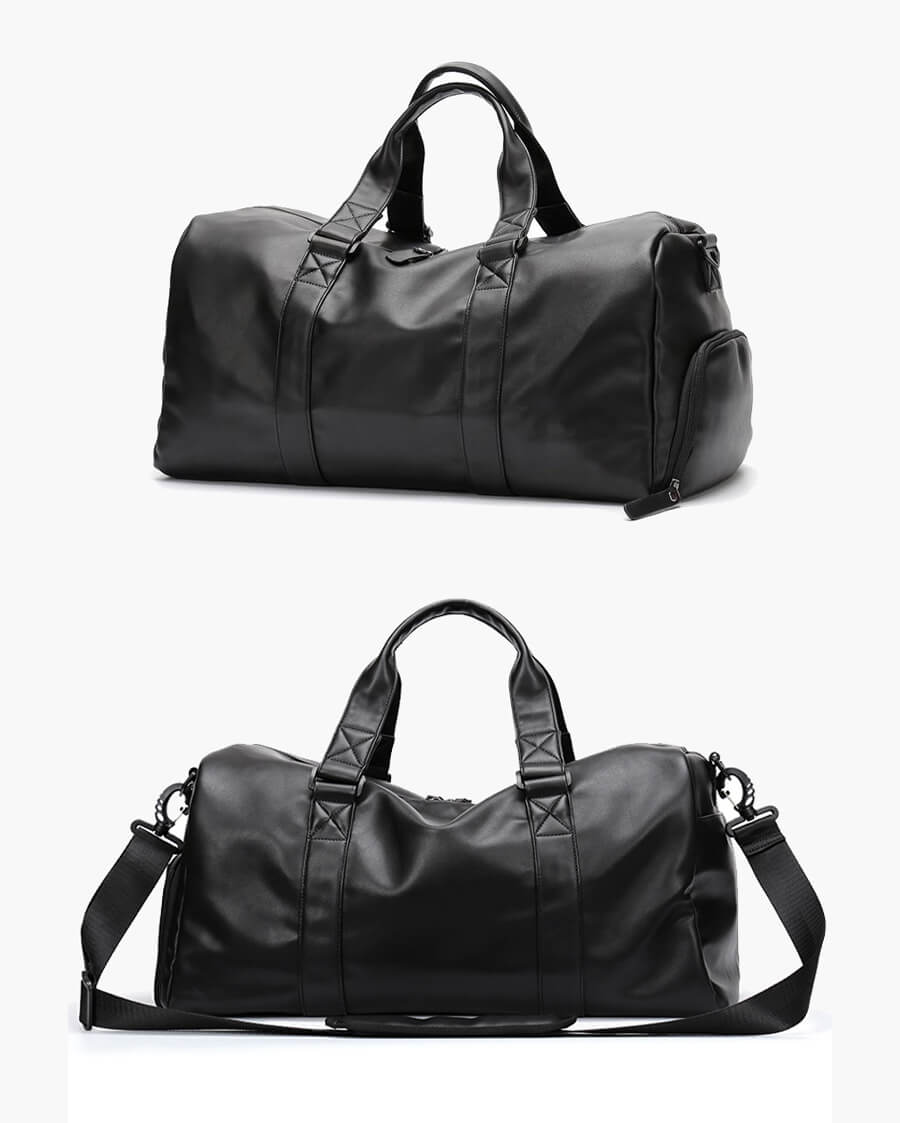 Black leather 2025 sports bag